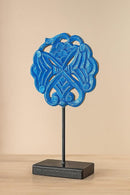 House of Revival-Handcrafted Wooden Decorative Table Stand – Blue Carved Accent on Base, 19×8×36 cm | Sustainable Handicraft Home Décor for Living Room, Console, or Office