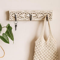House of Revival | Handcrafted Solid Wood Wall Hook – Rustic Carved Wooden Key Holder with Iron Hooks for Entryway, Keys, Bags & Home Décor 13