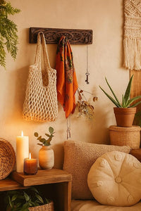 House of Revival | Handcrafted Solid Wood Wall Hook – Rustic Carved Wooden Key Holder with Iron Hooks for Entryway, Keys, Bags & Home Décor 15