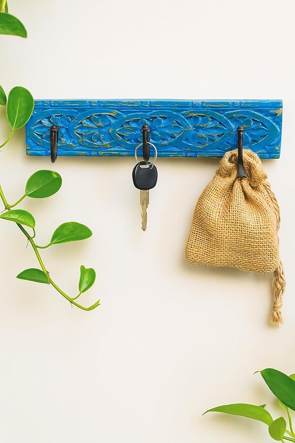 House of Revival | Handcrafted Solid Wood Wall Hook – Rustic Carved Wooden Key Holder with Iron Hooks for Entryway, Keys, Bags & Home Décor 14
