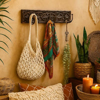 House of Revival | Handcrafted Solid Wood Wall Hook – Rustic Carved Wooden Key Holder with Iron Hooks for Entryway, Keys, Bags & Home Décor 15