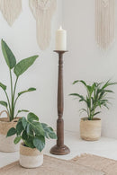 classic pillar Distressed Brown  Solid Wood  Candle Holder – Antique Table Leg 93