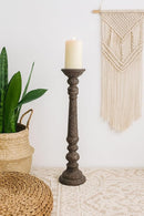 classic pillar Distressed Black Solid Wood  Candle Holder – Antique Table Leg 96