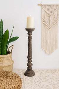 classic pillar Distressed Black Solid Wood  Candle Holder – Antique Table Leg 96