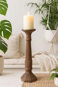 classic pillar Distressed  Brown Solid Wood  Candle Holder – Antique Table Leg 59