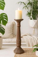classic pillar Distressed Brown Solid Wood  Candle Holder – Antique Table Leg 98