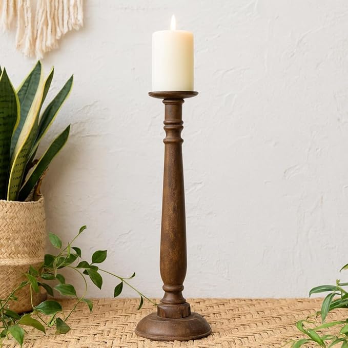 classic pillar Distressed  Brown Solid Wood  Candle Holder – Antique Table Leg 63