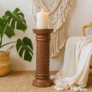 classic pillar Distressed  Brown Solid Wood  Candle Holder – Antique Table Leg 65