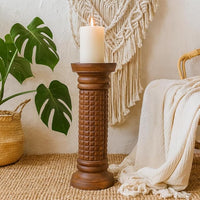 classic pillar Distressed  Brown Solid Wood  Candle Holder – Antique Table Leg 65