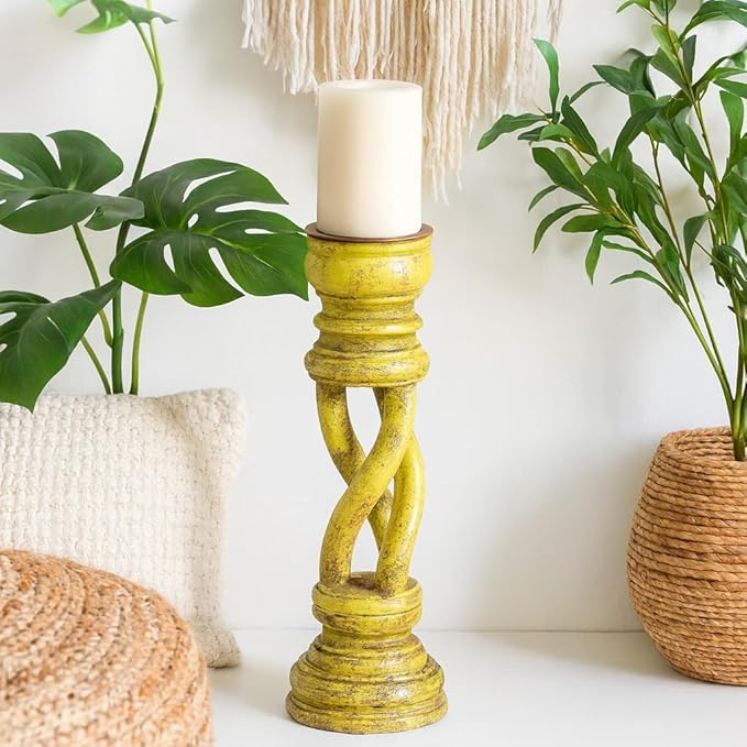 Distressed Multicolor Solid Wood Spiral Candle Holder – Antique Table Leg 30