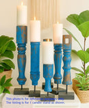 Revati - Distressed Blue  Solid Wood Pillar Candle Holder – Antique Table Leg 06