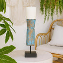 Revati - Distressed Blue  Solid Wood Pillar Candle Holder – Antique Table Leg 06