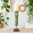 classic pillar Distressed Green Solid Wood  Candle Holder – Antique Table Leg 115