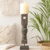 classic pillar Distressed Brown Solid Wood  Candle Holder – Antique Table Leg 122