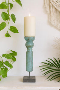classic pillar Distressed Blue Solid Wood  Candle Holder – Antique Table Leg 125