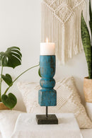 classic pillar Distressed Blue Solid Wood  Candle Holder – Antique Table Leg 117