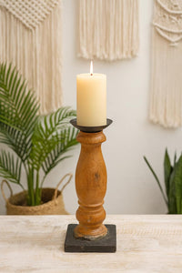 classic pillar Distressed Orange Solid Wood  Candle Holder – Antique Table Leg 118