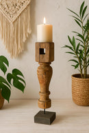 classic pillar Distressed Brown Solid Wood  Candle Holder – Antique Table Leg 121