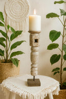 classic pillar Distressed White Solid Wood  Candle Holder – Antique Table Leg 116