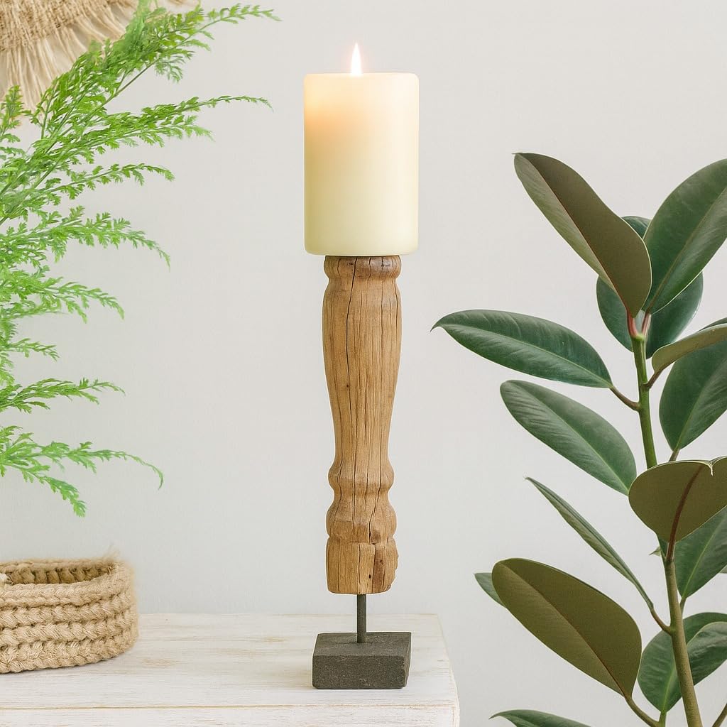 classic pillar Distressed Brown Solid Wood  Candle Holder – Antique Table Leg 119