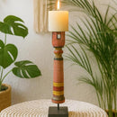 Revati - Distressed multicolour  Solid Wood Pillar Candle Holder – Antique Table Leg 13