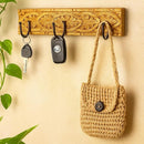 House of Revival | Handcrafted Solid Wood Wall Hook – Rustic Carved Wooden Key Holder with Iron Hooks for Entryway, Keys, Bags & Home Décor 12"