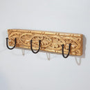 House of Revival | Handcrafted Solid Wood Wall Hook – Rustic Carved Wooden Key Holder with Iron Hooks for Entryway, Keys, Bags & Home Décor 12"
