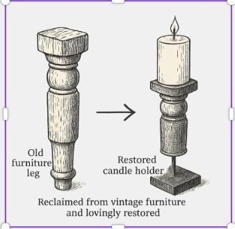 Revati - Distressed Brown Solid Wood Pillar Candle Holder – Antique Table Leg 15