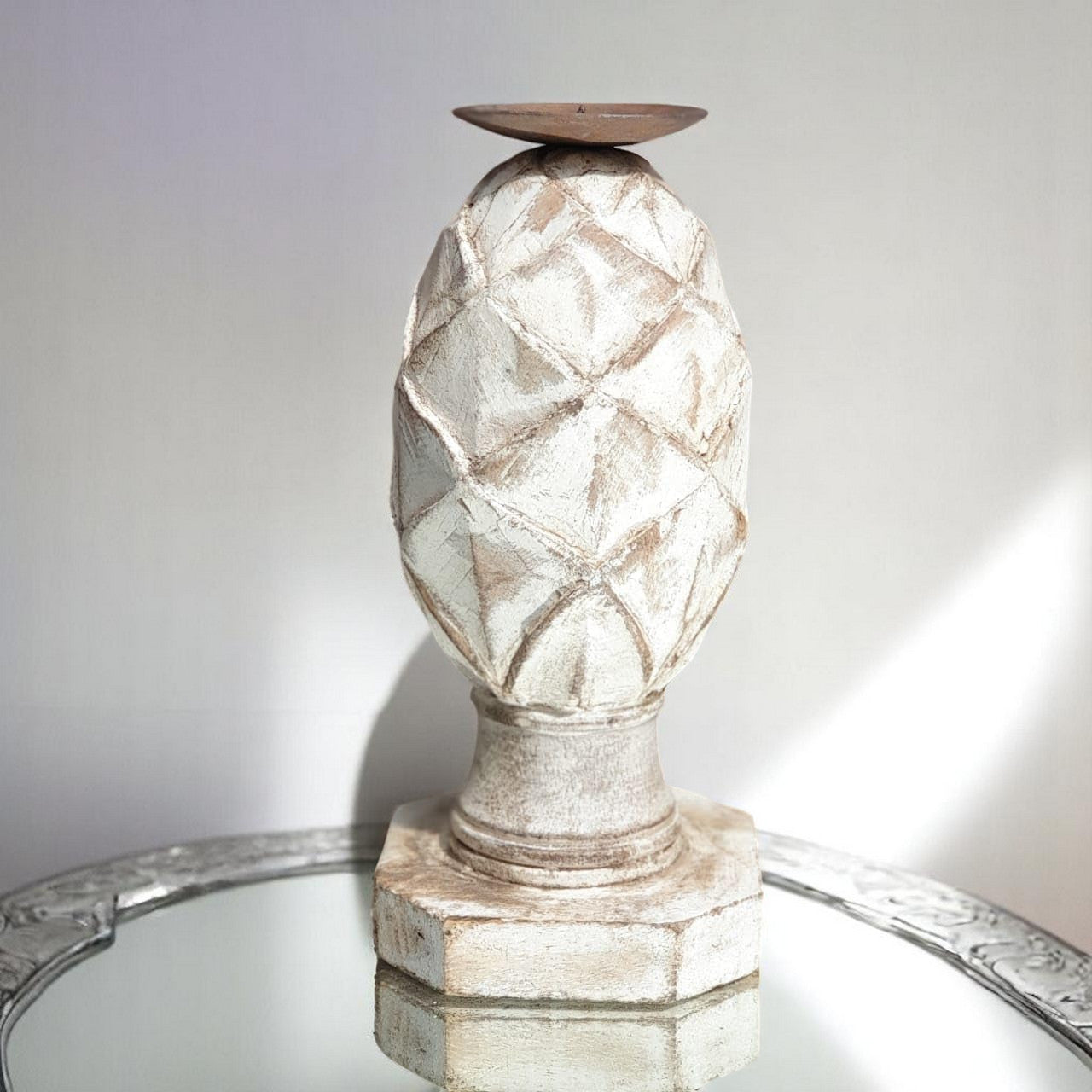 Carved in Flame - Handmade Vintage Style Indian Candle Holder candle stand 4X4X8 in