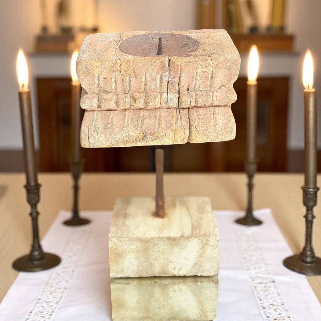 Carved in Flame - Handmade Vintage Style Indian Candle Holder candlestand 4x2x6 in