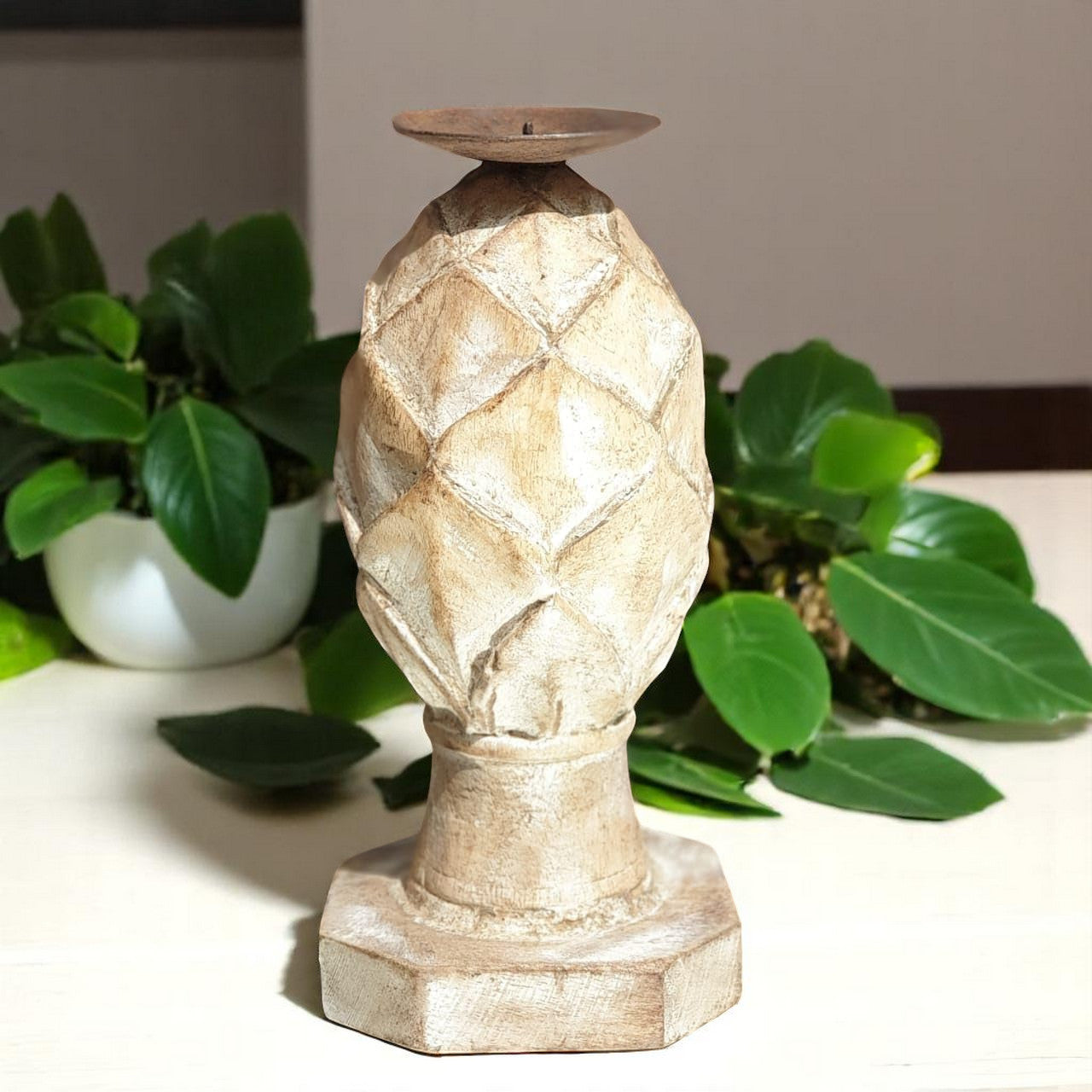 Carved in Flame - Handmade Vintage Style Indian Candle Holder candle stand 4x4x8in