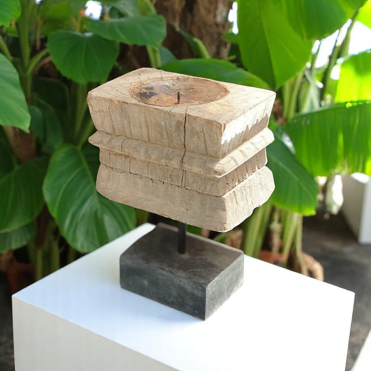 Carved in Flame - Handmade Vintage Style Indian Candle Holder candlestand 6x4x8 in