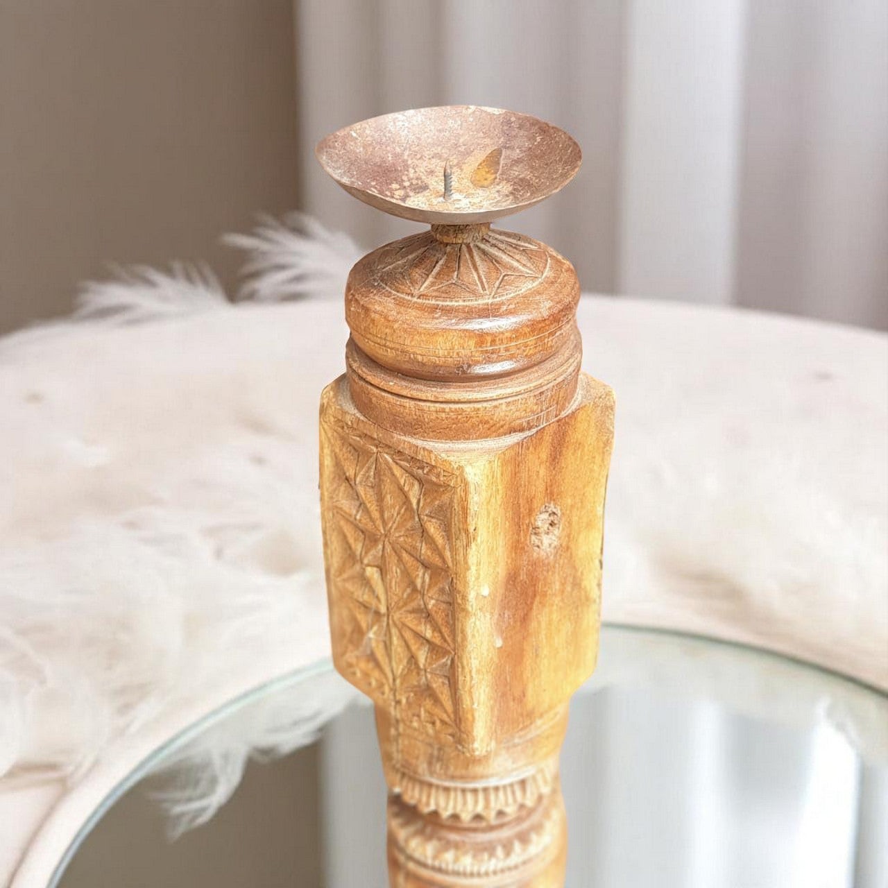 Carved in Flame - Handmade Vintage Style Indian Candle Holder candlestand 4x4x23 in