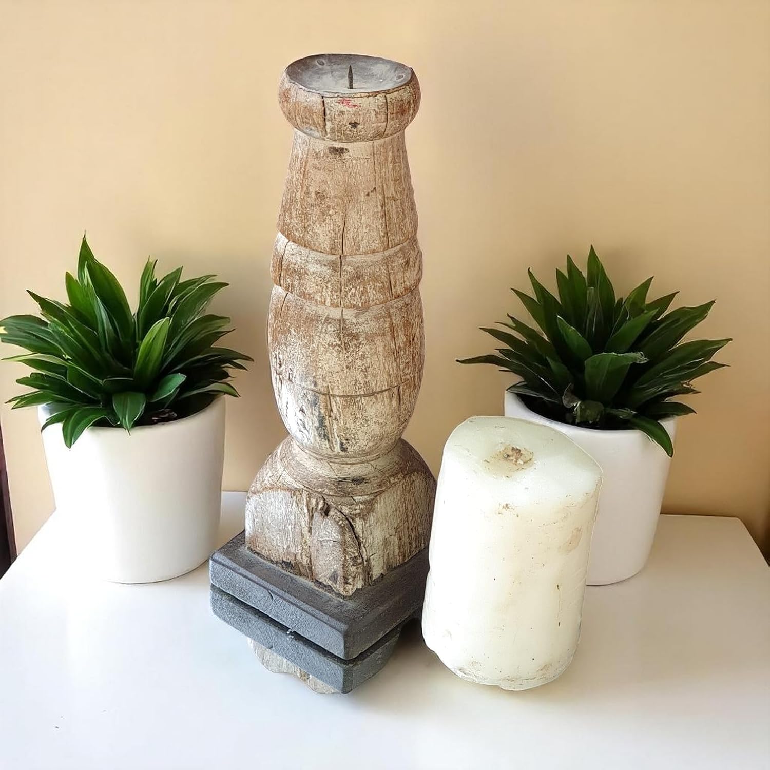 Carved in Flame - Handmade Vintage Style Indian Candle Holder candle stand 4x4x11 in