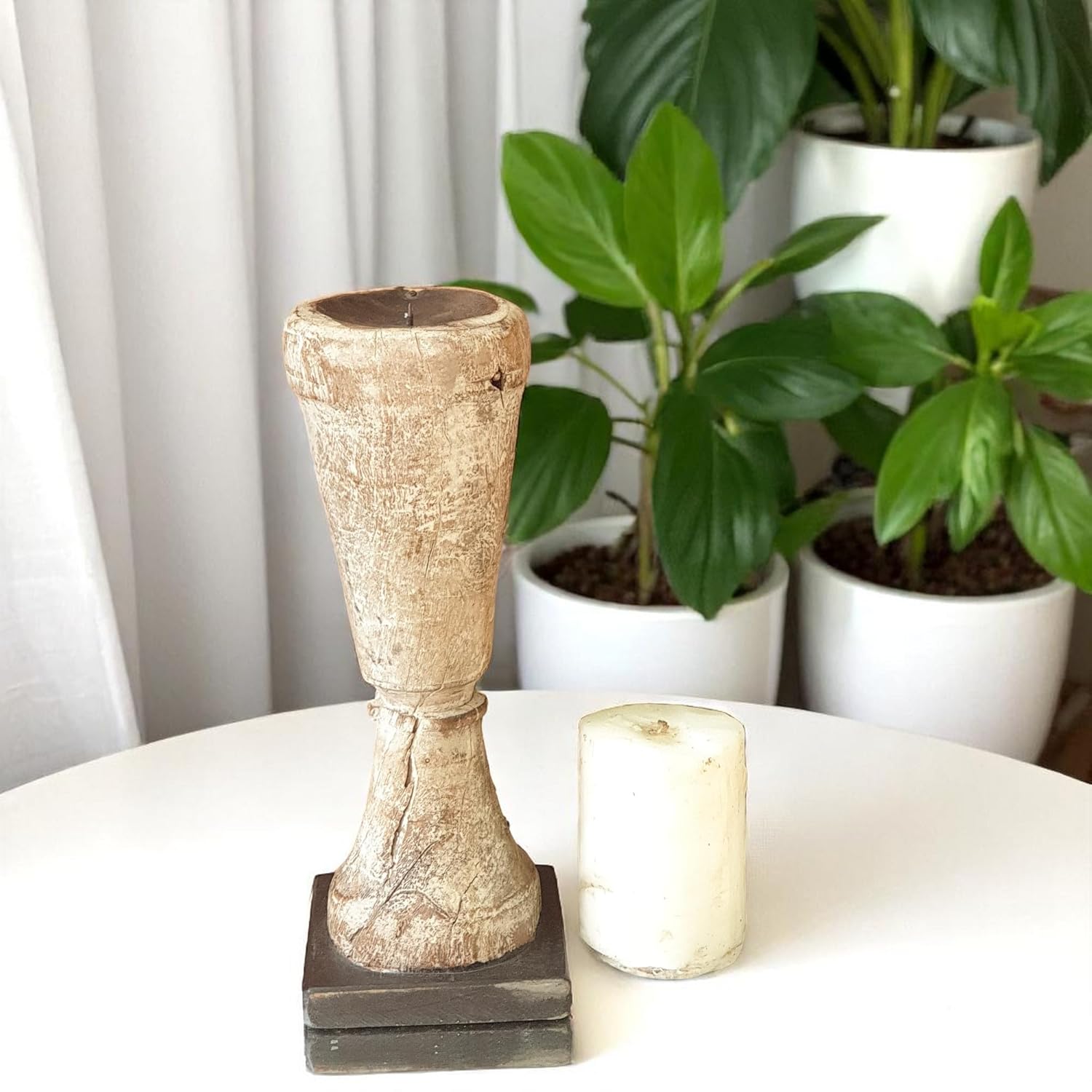 Carved in Flame - Handmade Vintage Style Indian Candle Holder candle stand 4x4x14 in