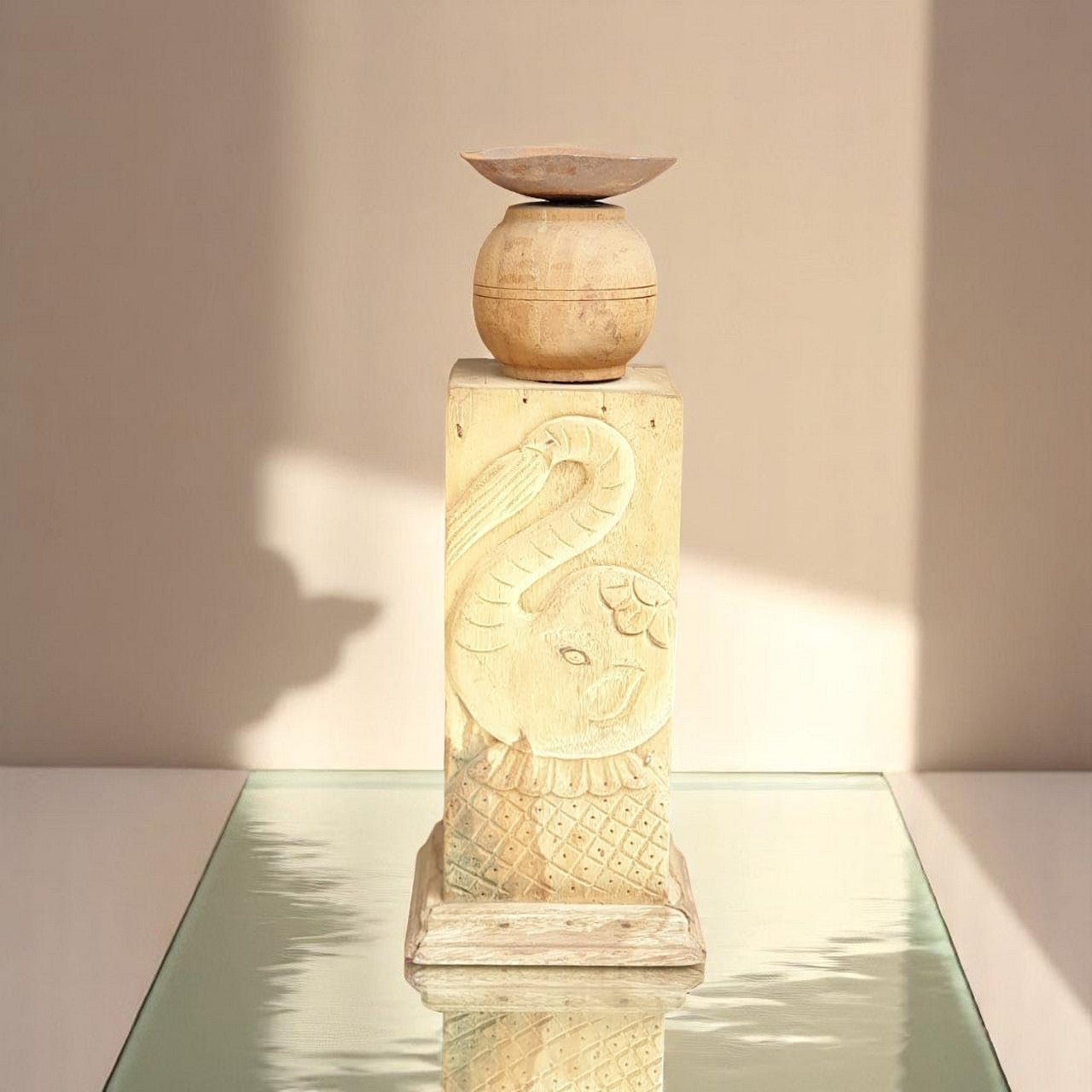 Carved in Flame - Handmade Vintage Style Indian Candle Holder candle stand 5X5X13 in