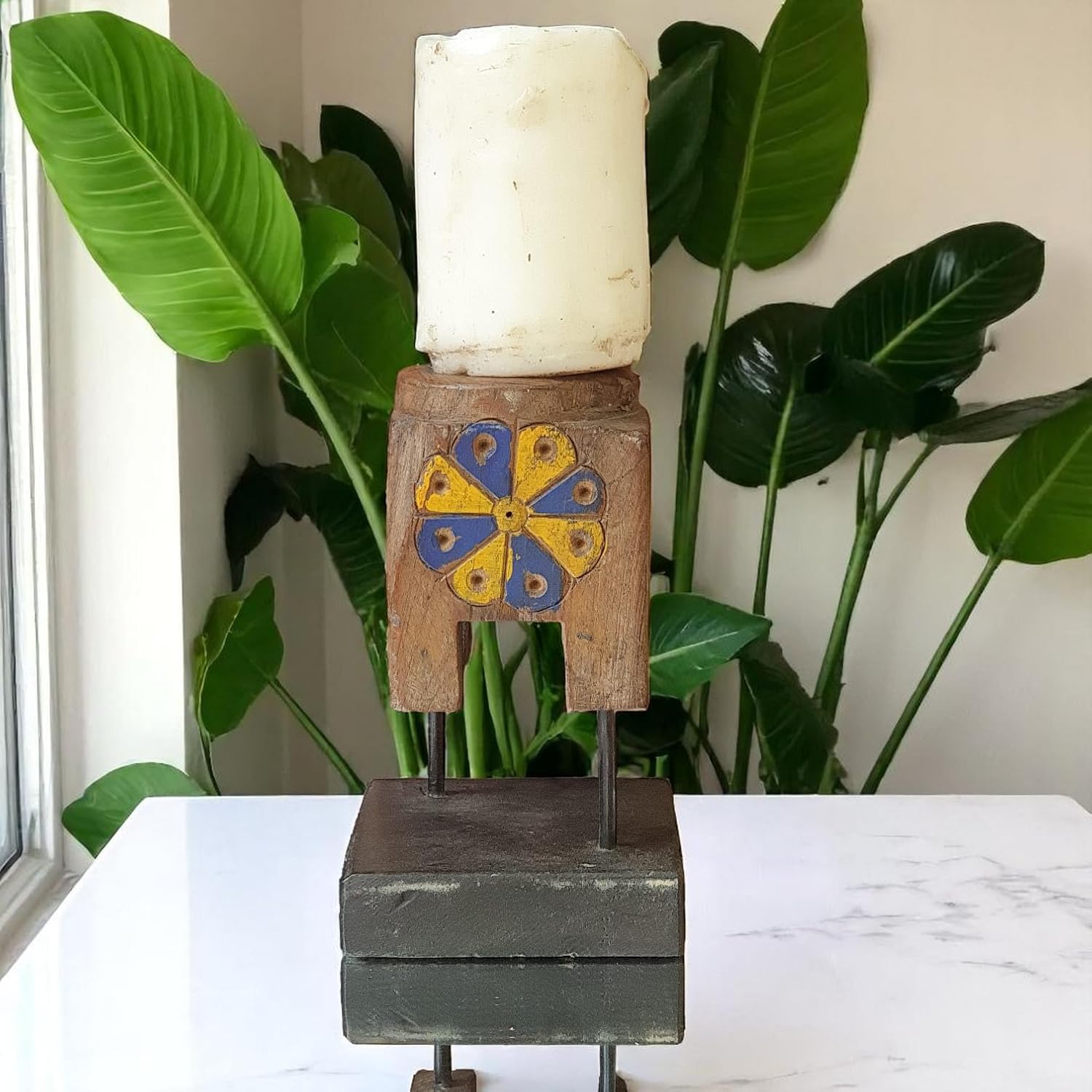 Carved in Flame - Handmade Vintage Style Indian Candle Holder candle stand 4x4x8 in