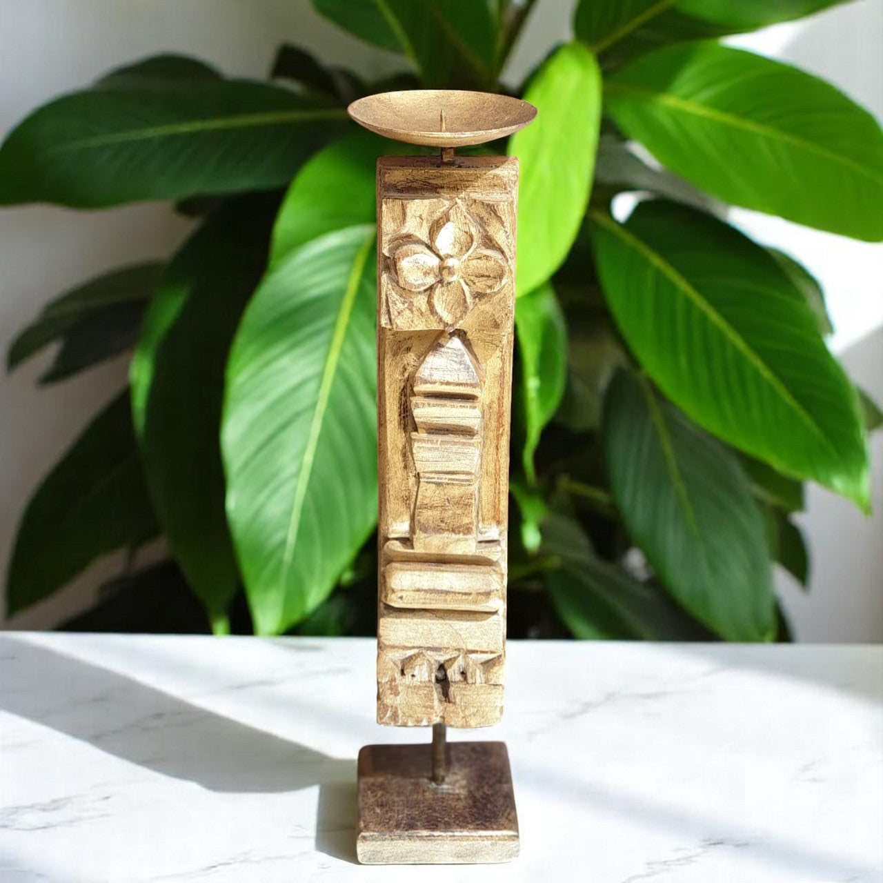 Carved in Flame - Handmade Vintage Style Indian Candle Holder candle stand 3x3x15in