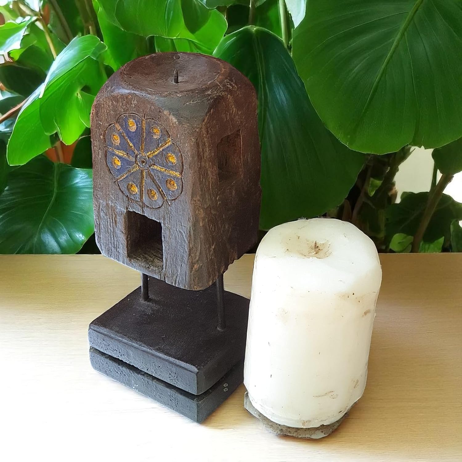 Carved in Flame - Handmade Vintage Style Indian Candle Holder candle stand 4x4x8 in