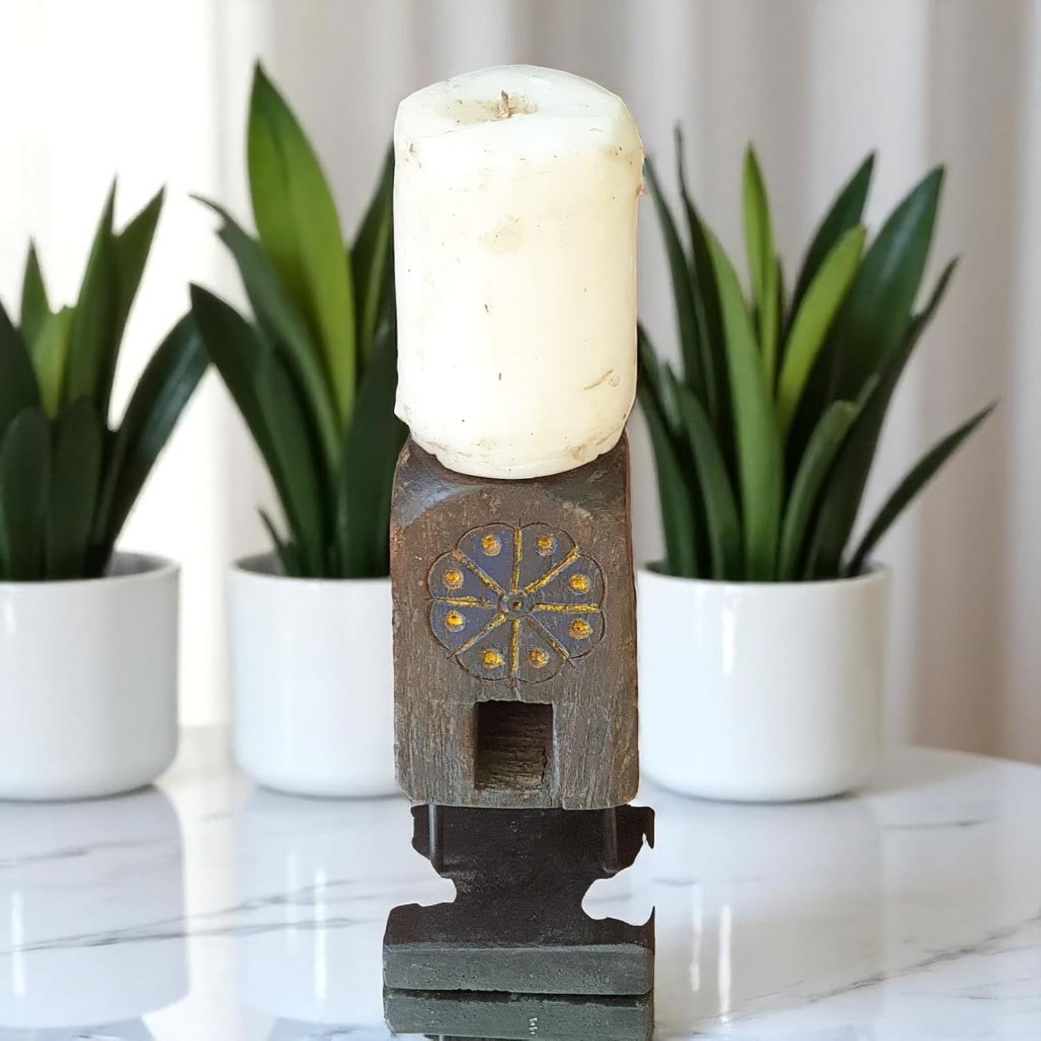 Carved in Flame - Handmade Vintage Style Indian Candle Holder candle stand 4x4x8 in