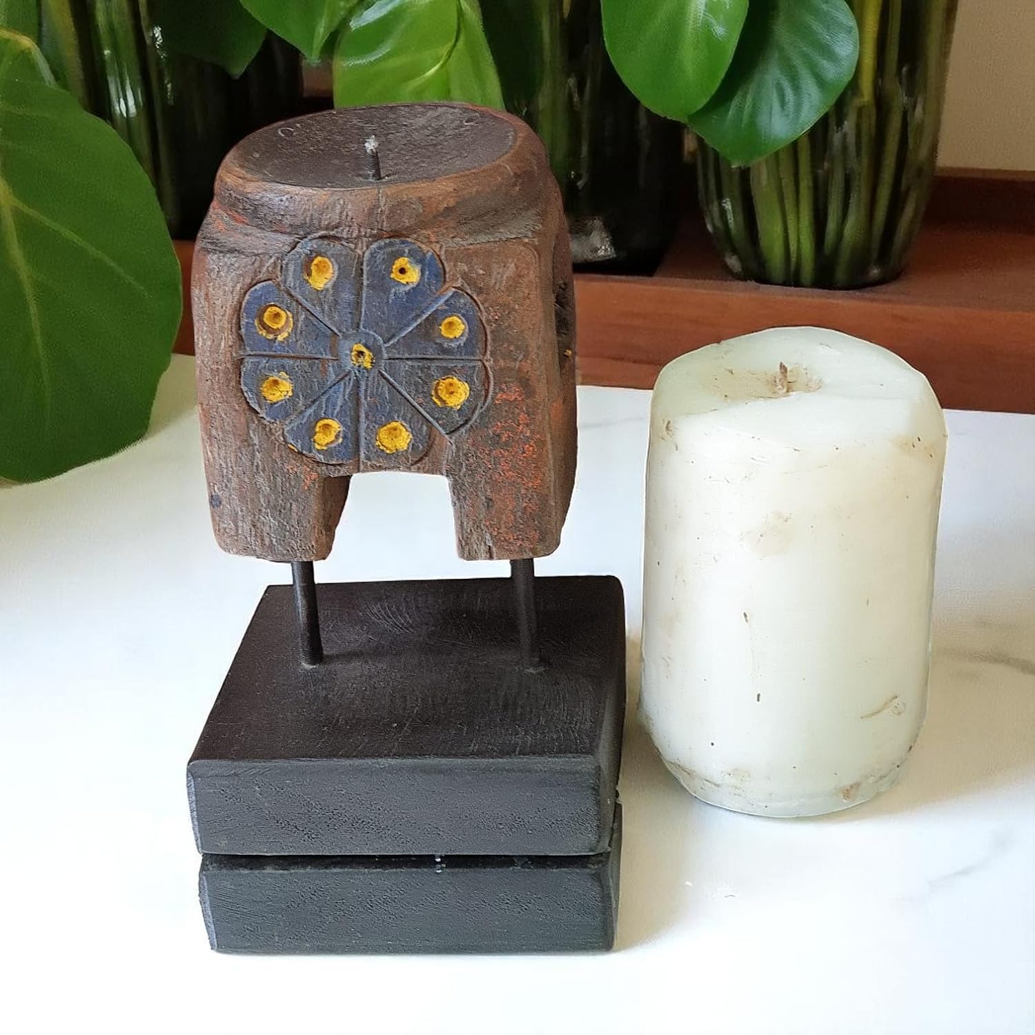 Carved in Flame - Handmade Vintage Style Indian Candle Holder candle stand 4x4x6 in