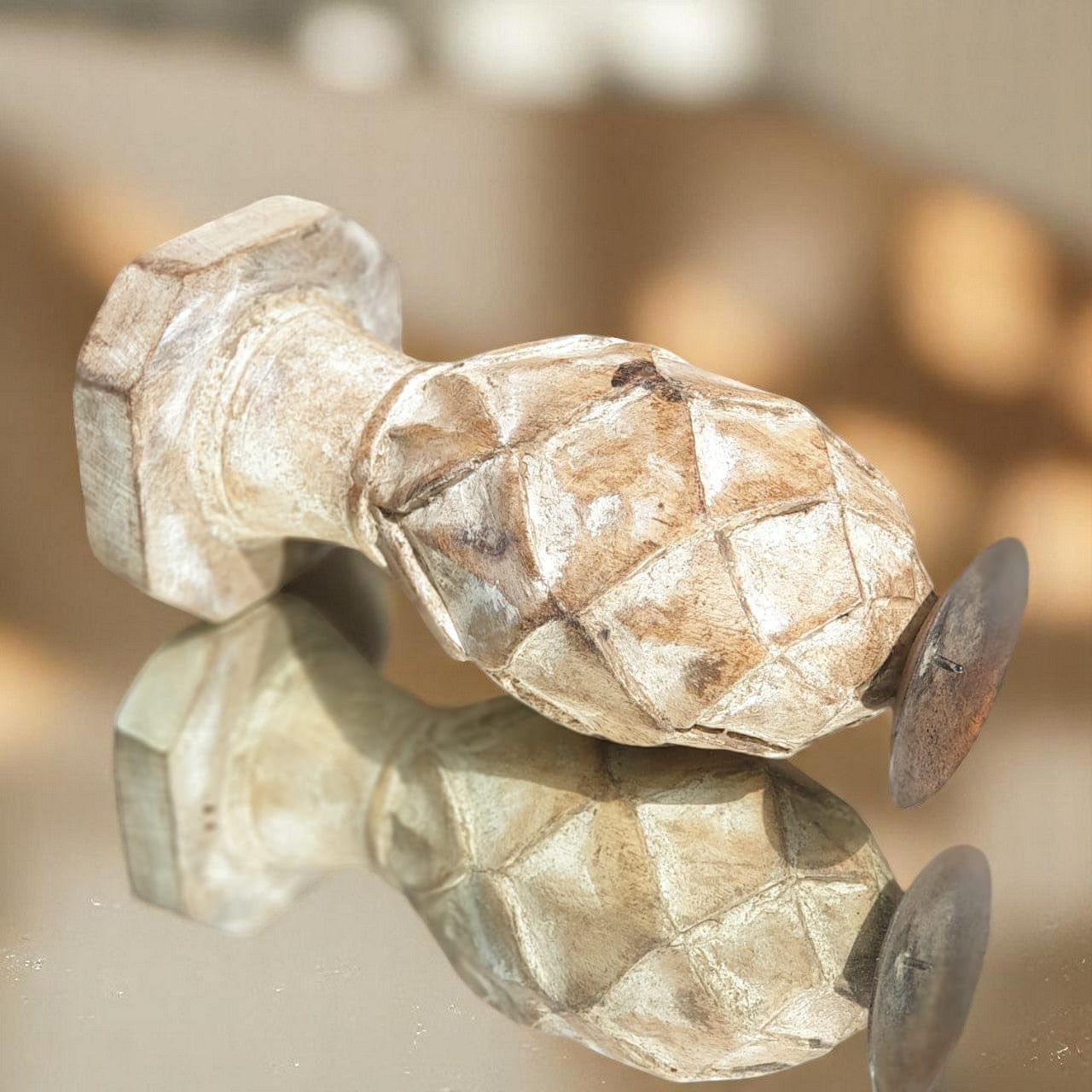 Carved in Flame - Handmade Vintage Style Indian Candle Holder candle stand 4x4x8in