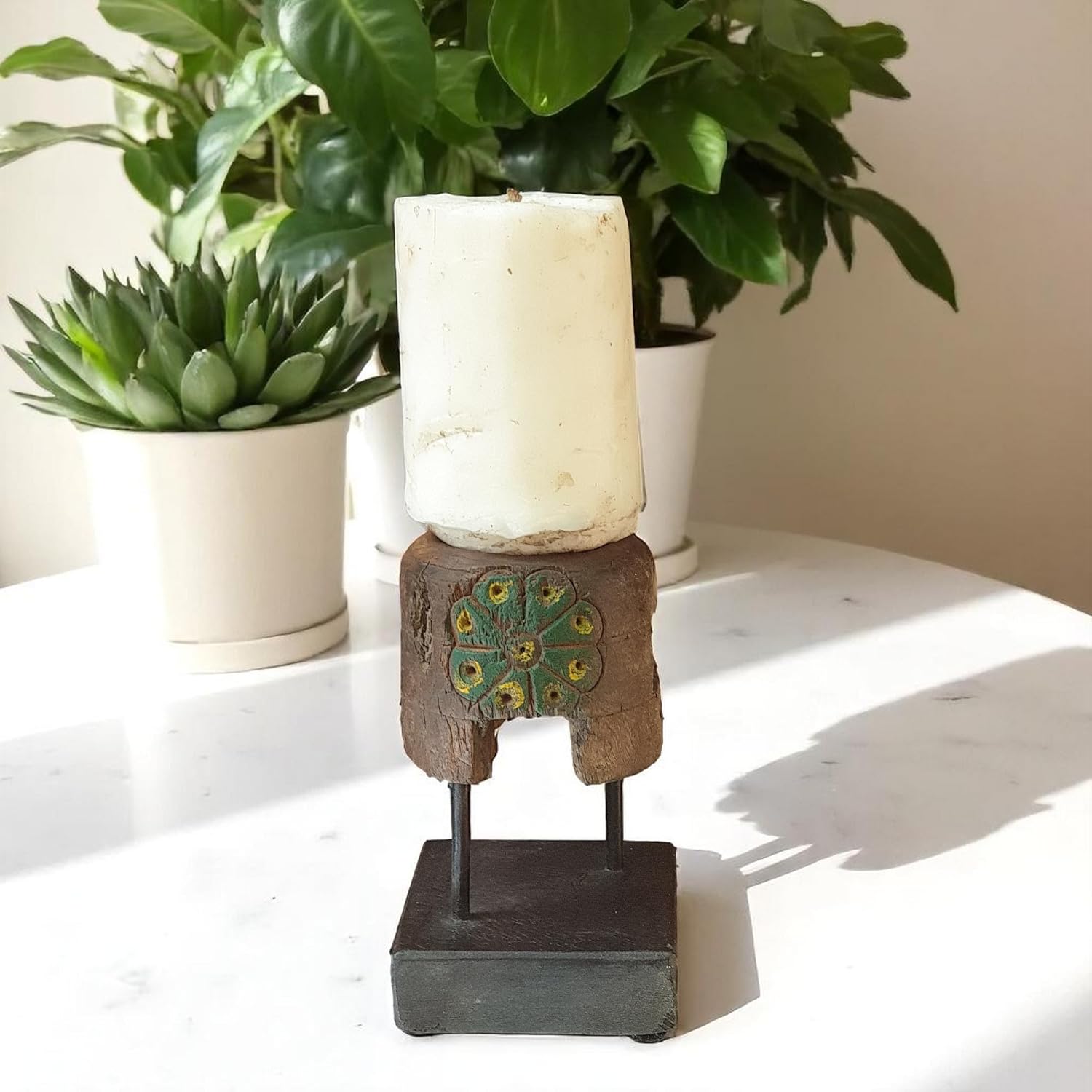 Carved in Flame - Handmade Vintage Style Indian Candle Holder candle stand 3x3x13 in