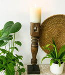 Revati - Distressed Brown Solid Wood Pillar Candle Holder – Antique Table Leg 17
