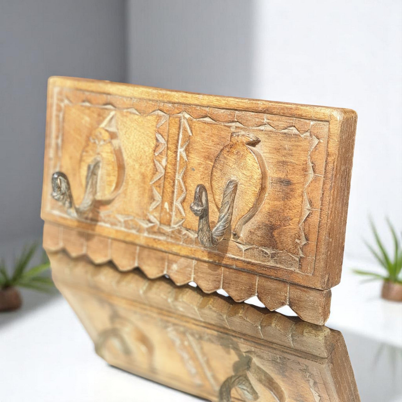 Echoes in Wood - Handmade Vintage Style Indian Wall Hook Style Small Wall Decor 10x6x4 in