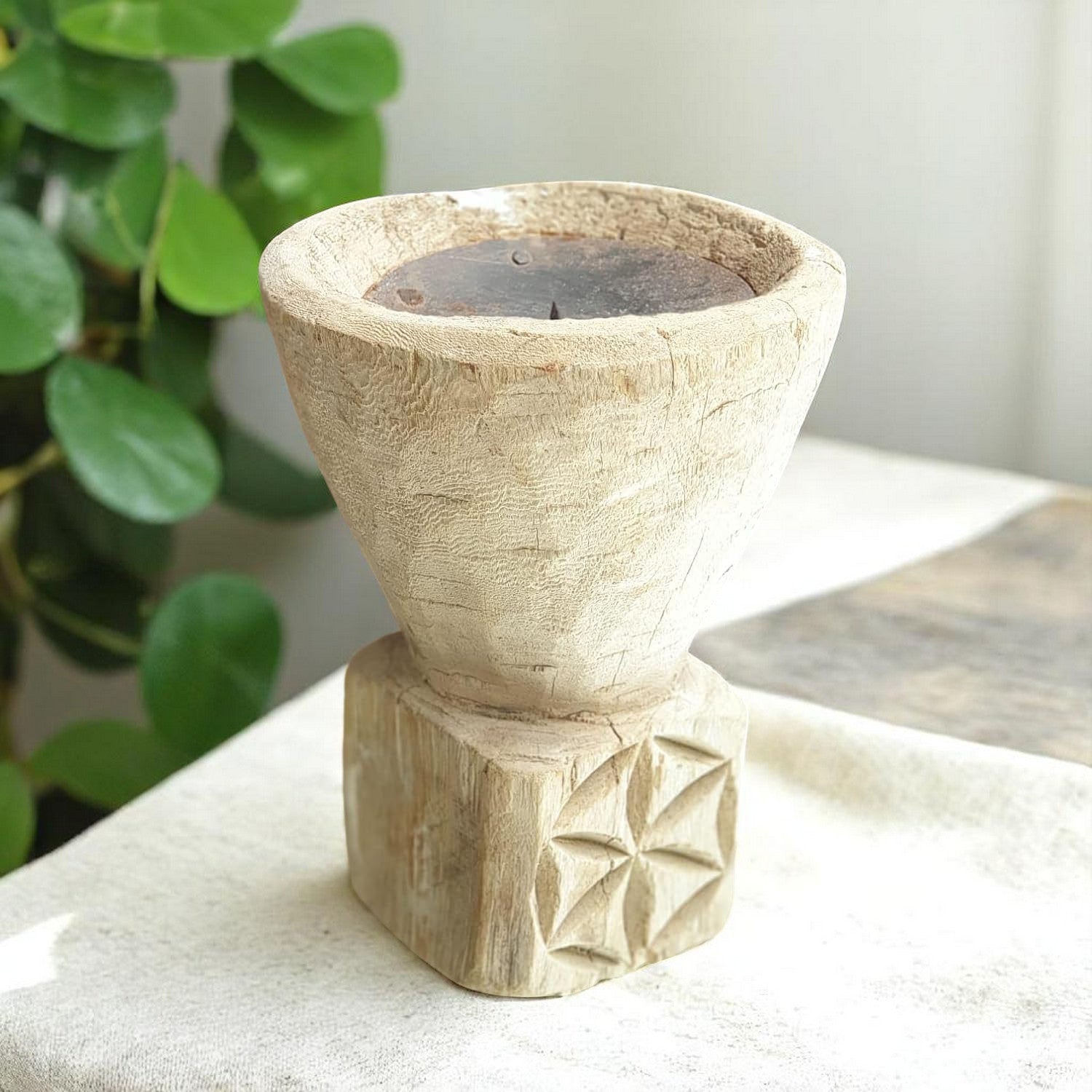 Carved in Flame - Handmade Vintage Style Indian Candle Holder candle stand 5X5X7 in