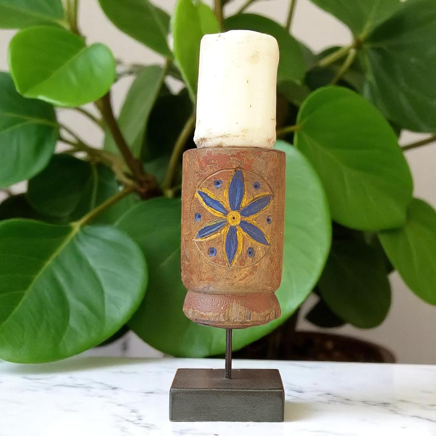 Carved in Flame - Handmade Vintage Style Indian Candle Holder candle stand 4x4x10 in