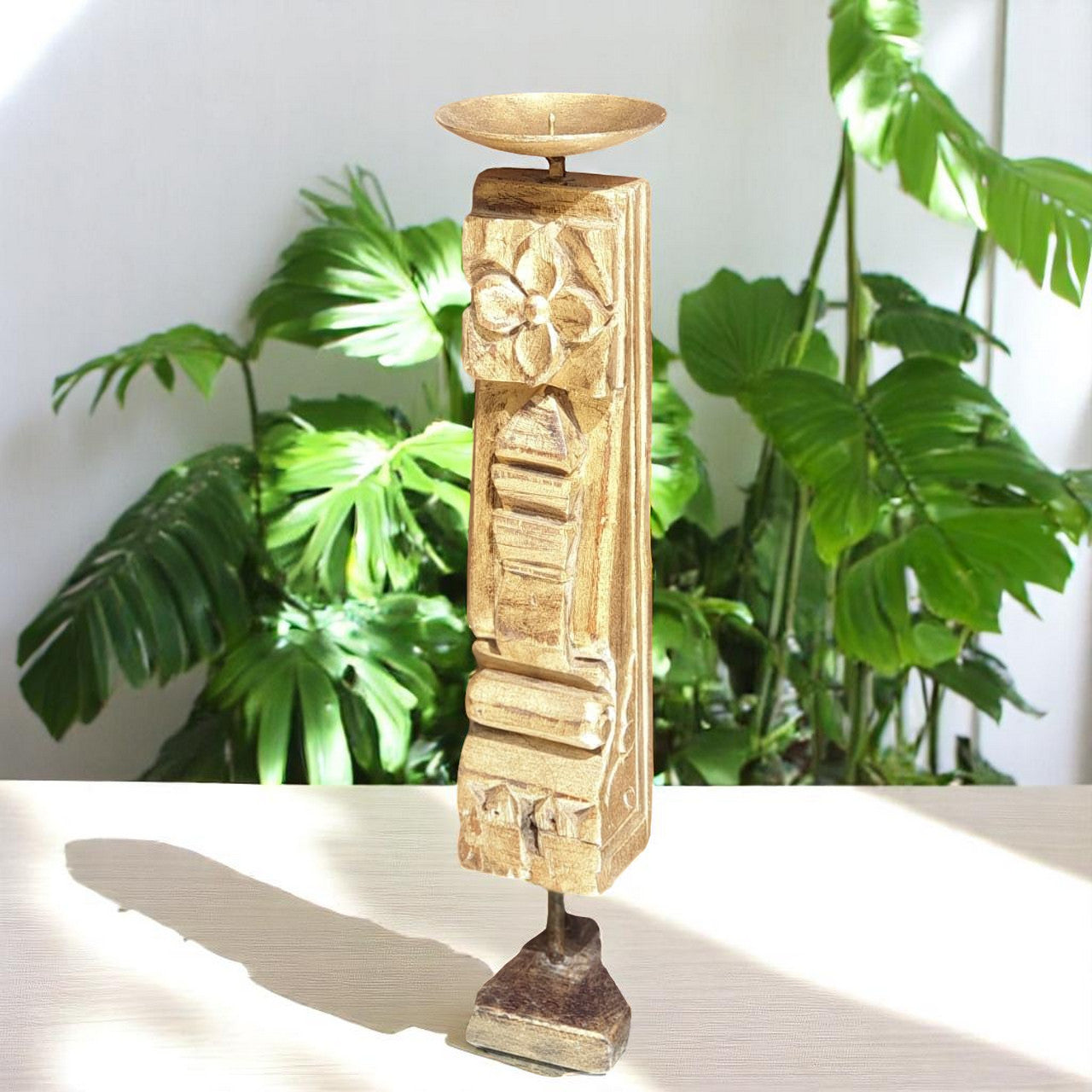 Carved in Flame - Handmade Vintage Style Indian Candle Holder candle stand 3x3x15in