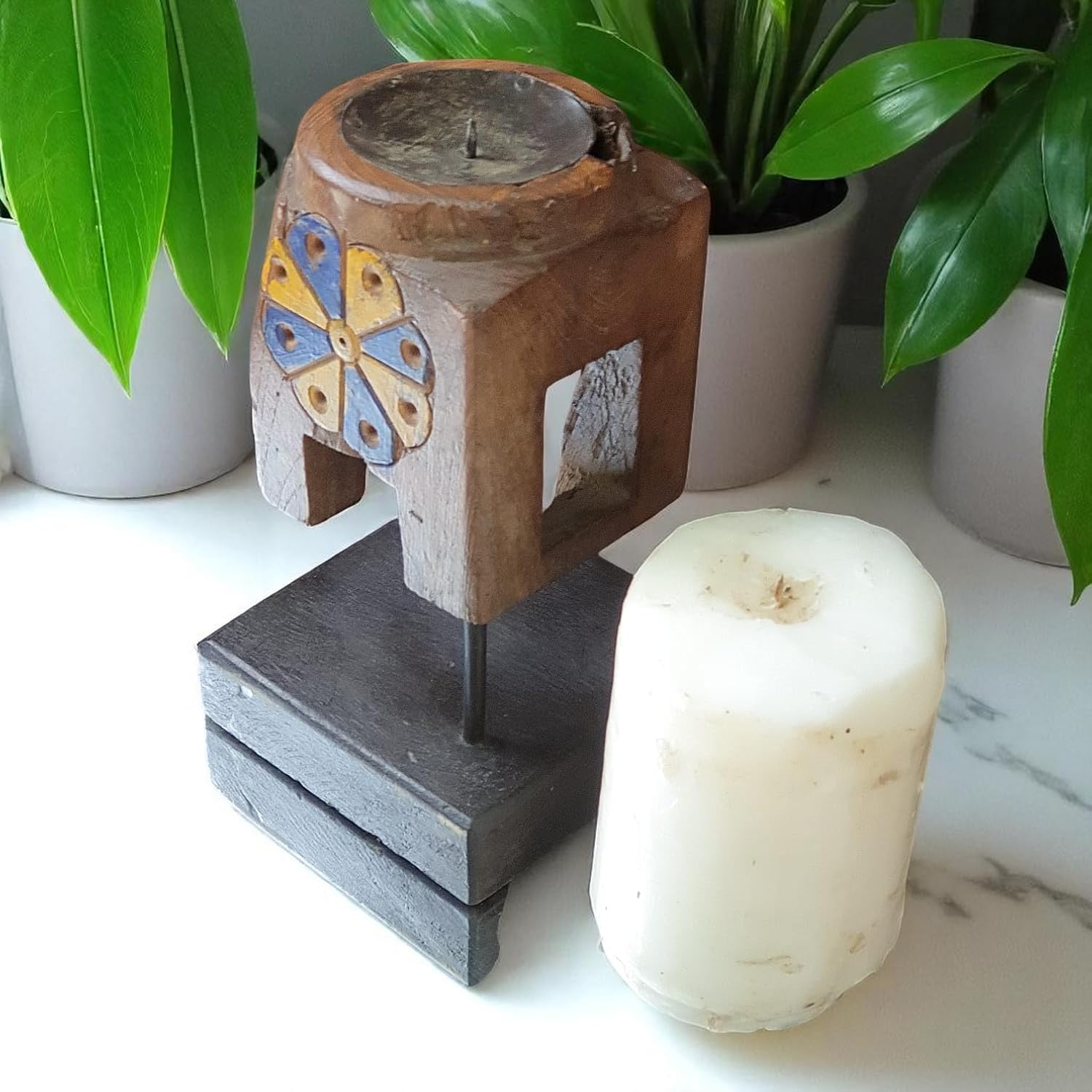 Carved in Flame - Handmade Vintage Style Indian Candle Holder candle stand 4x4x8 in