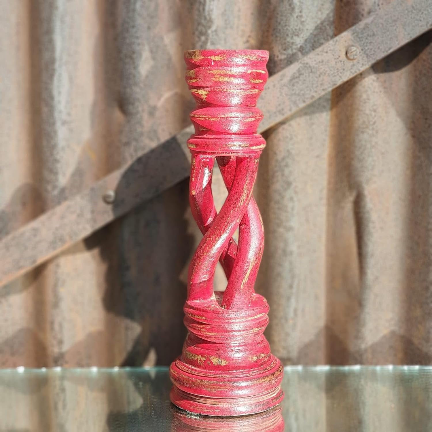 Carved in Flame - Handmade Vintage Style Indian Candle Holder candle stand 4X4X12 in